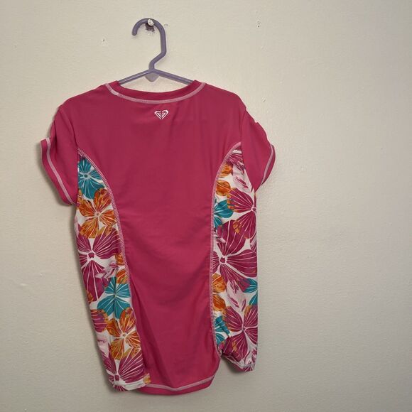 ROXY Girls Tropicool Floral Pink Swim Rashguard Top, Short Sleeve- Size 10 - Picture 6 of 8